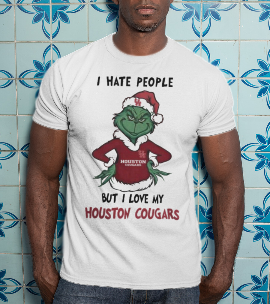 Grinch I Hate People But I Love My Houston Cougars Merry Christmas T-Shirt