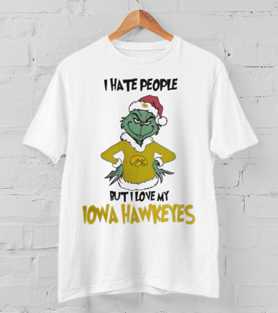 Grinch I Hate People But I Love My Iowa Hawkeyes Merry Christmas T-Shirt