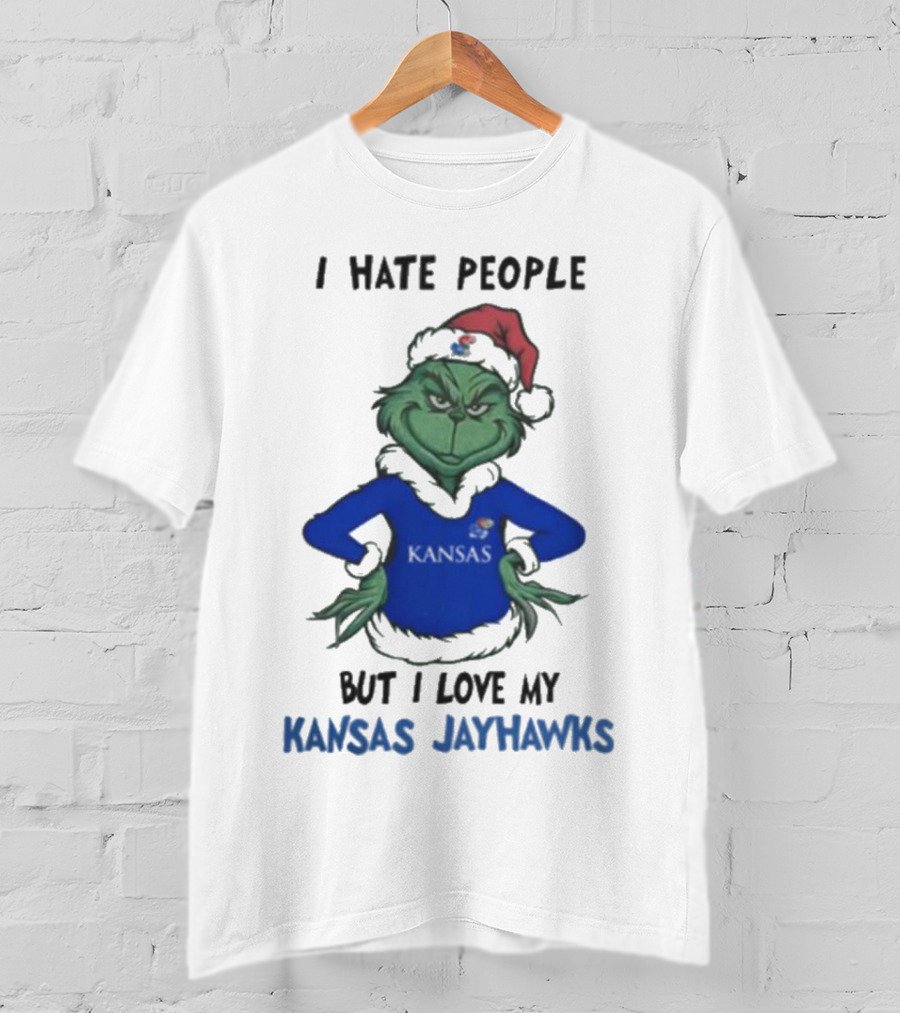 I Hate People But I Love My Kansas Jayhawks Grinch Christmas T-Shirt