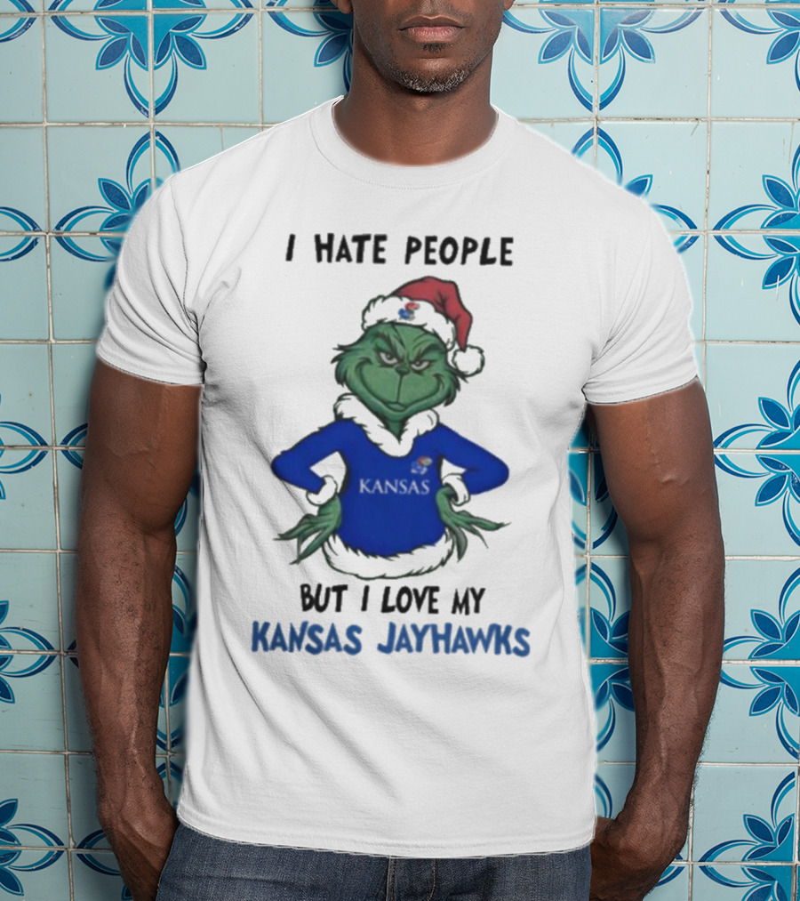 I Hate People But I Love My Kansas Jayhawks Grinch Christmas T-Shirt
