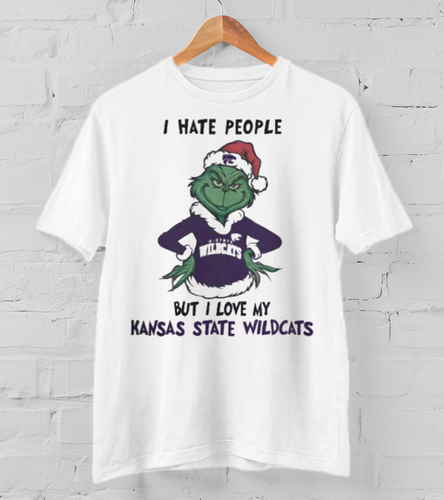 I Hate People But I Love My Kansas State Wildcats Grinch Merry Christmas T-Shirt