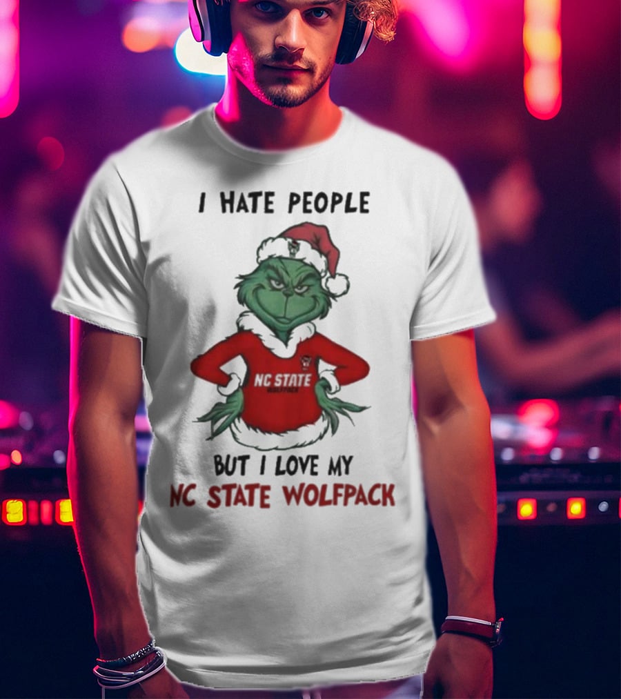 I Hate People But I Love My NC State Wolfpack Grinch Christmas T-Shirt