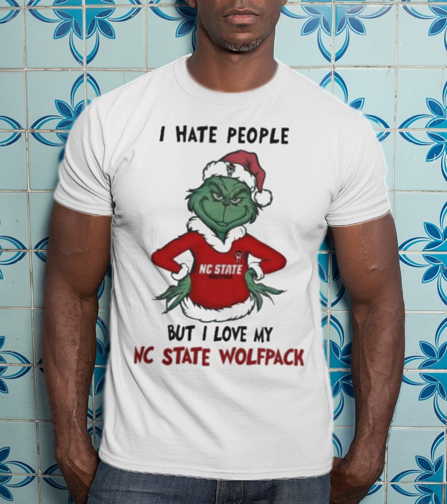 I Hate People But I Love My NC State Wolfpack Grinch Christmas T-Shirt