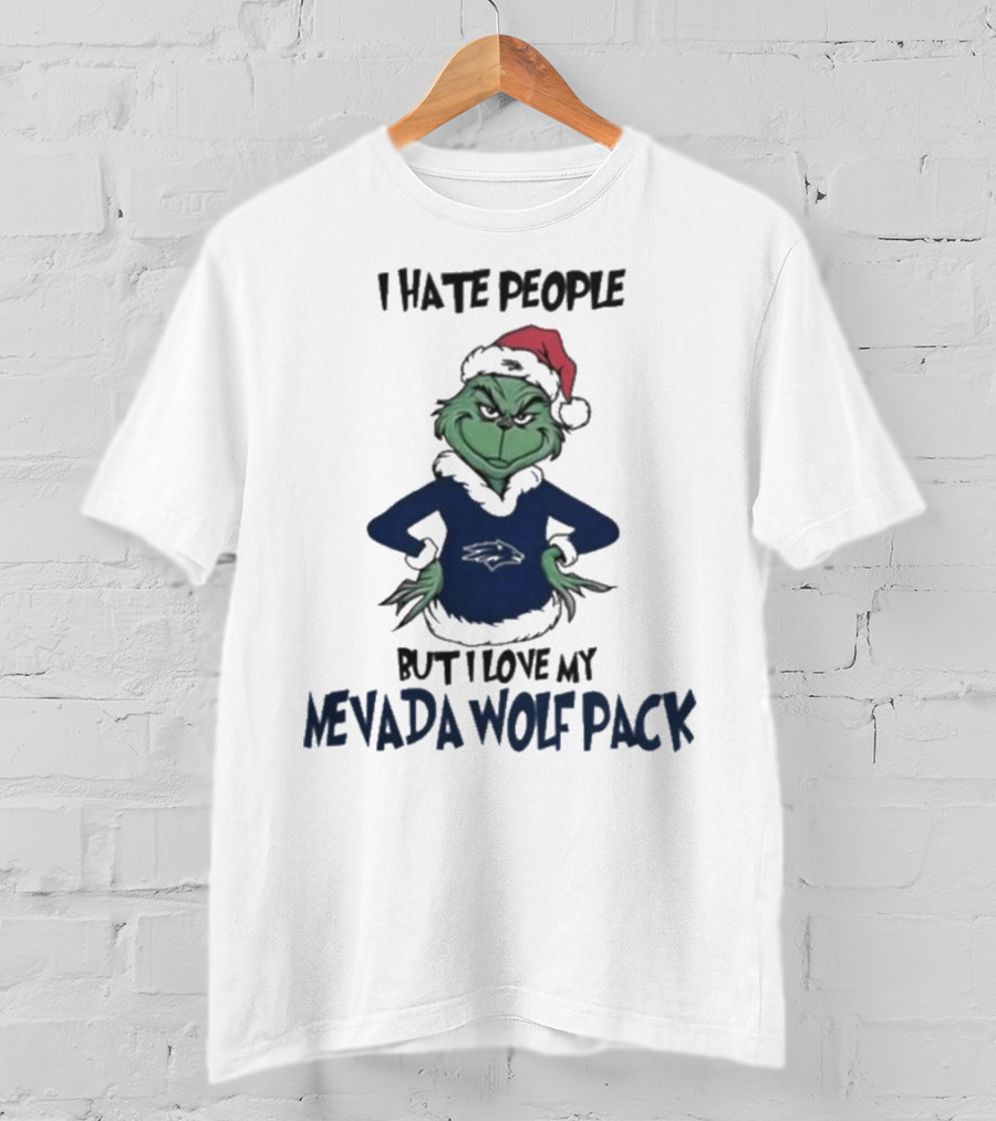 Grinch I Hate People But I Love My Nevada Wolf Pack Merry Christmas T-Shirt