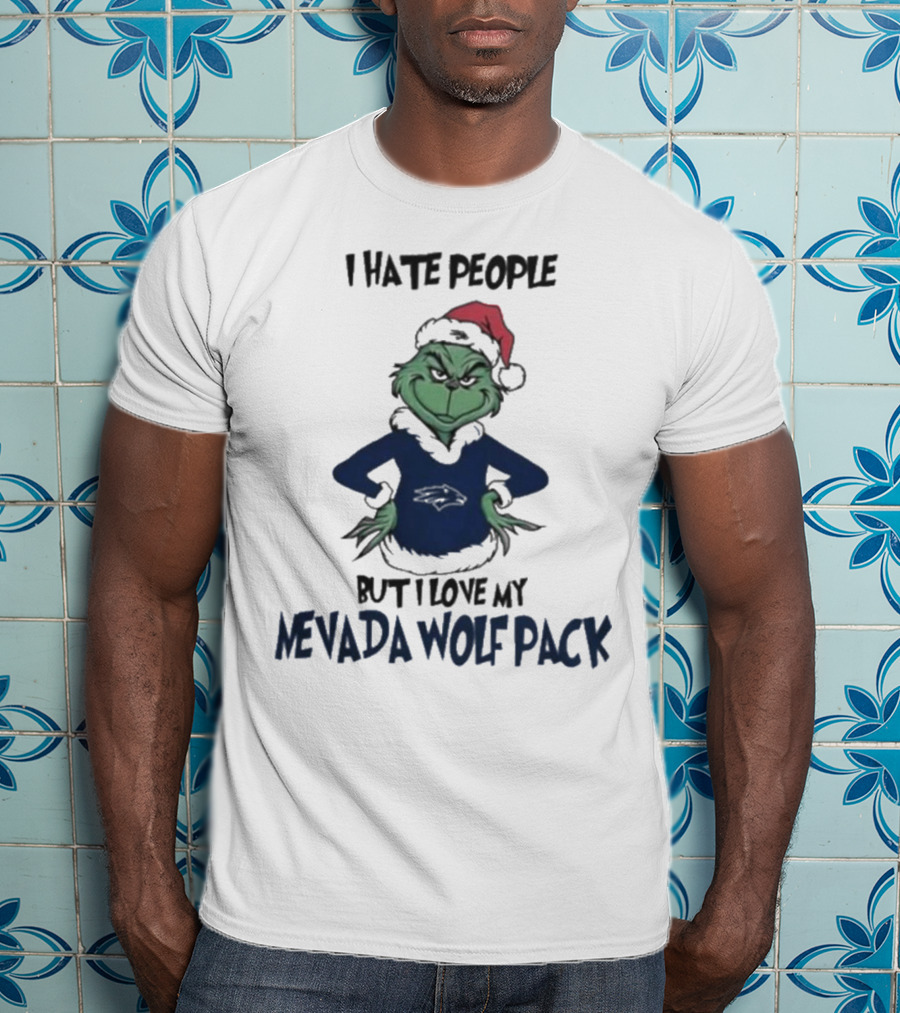 Grinch I Hate People But I Love My Nevada Wolf Pack Merry Christmas T-Shirt