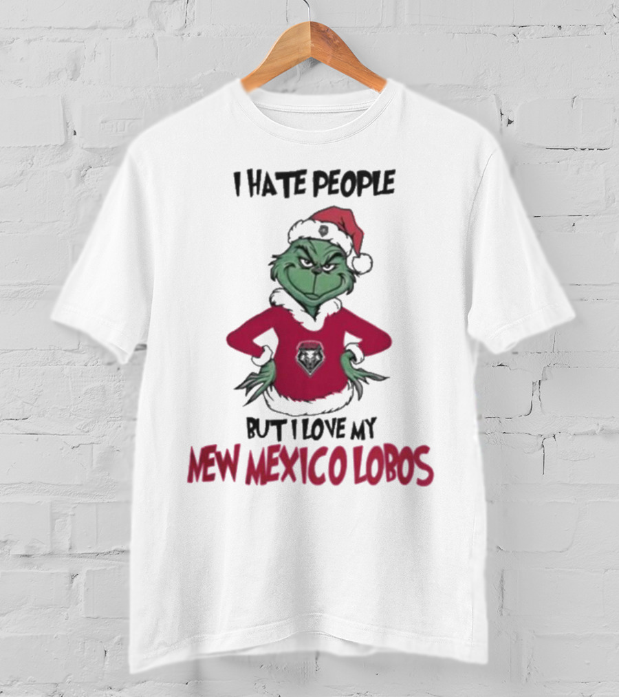 I Hate People But I Love My New Mexico Lobos Grinch Merry Christmas T-Shirt