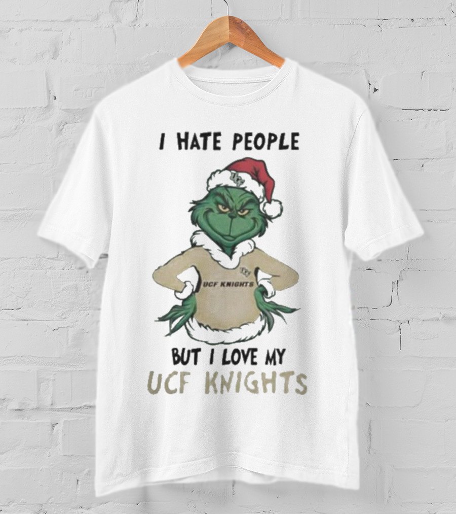 Grinch In Santa Hat I Hate People But I Love My UCF Knights Christmas T-Shirt