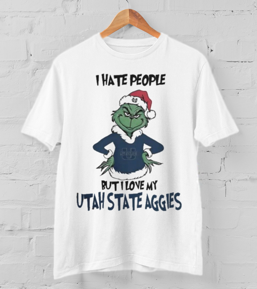I Hate People But I Love My Utah State Aggies Grinch Christmas T-Shirt