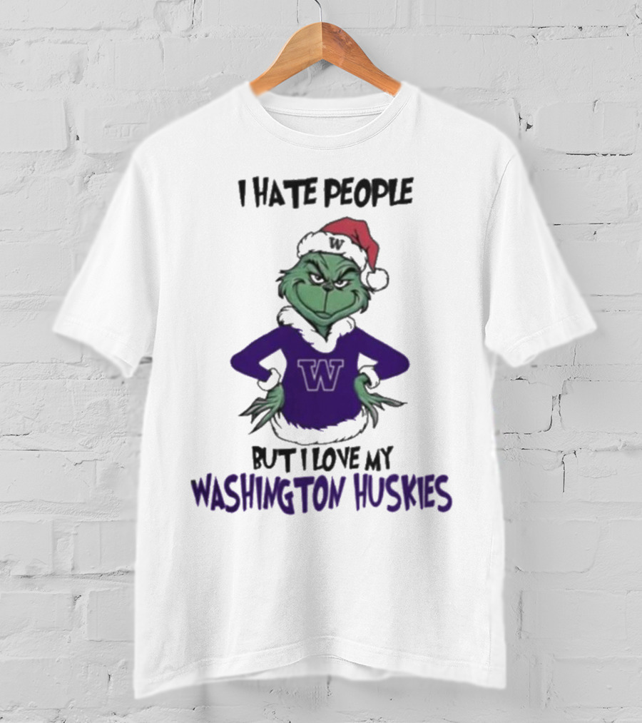 I Hate People But I Love My Washington Huskies Grinch Christmas T-Shirt