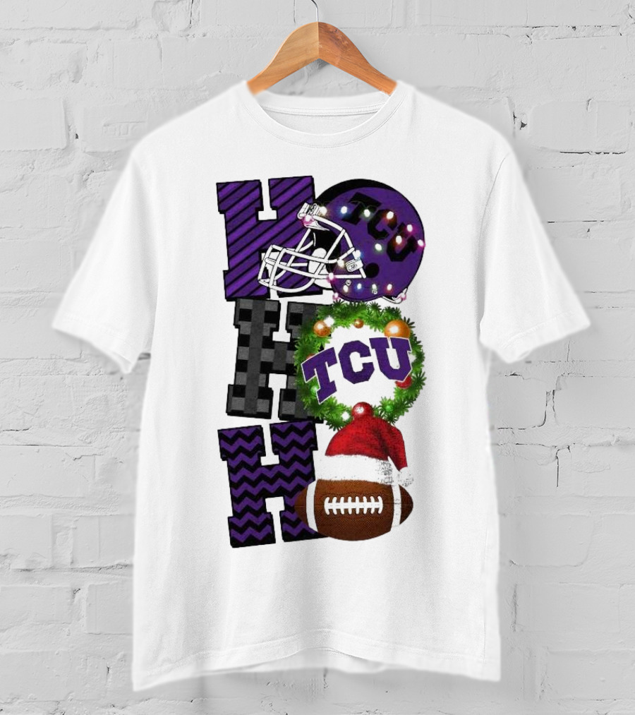 TCU Horned Frogs Football Christmas Ho Ho Ho Helmet And Wreath Game Day T-Shirt