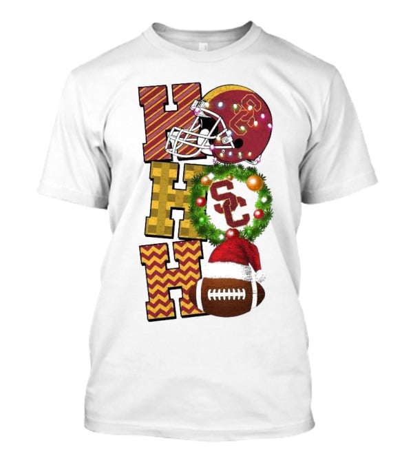 USC Trojans Football Christmas Ho Ho Ho SC Festive Helmet Wreath Game Day T-Shirt