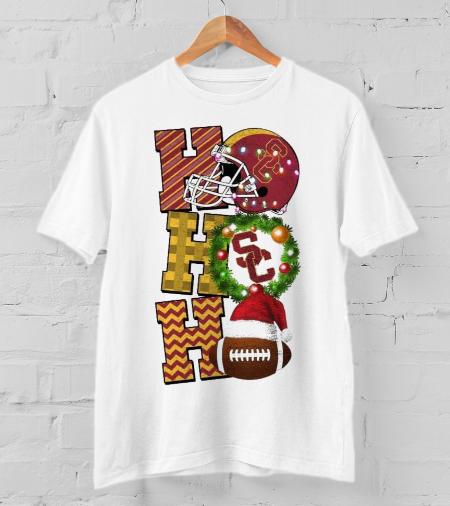 USC Trojans Football Christmas Ho Ho Ho SC Festive Helmet Wreath Game Day T-Shirt