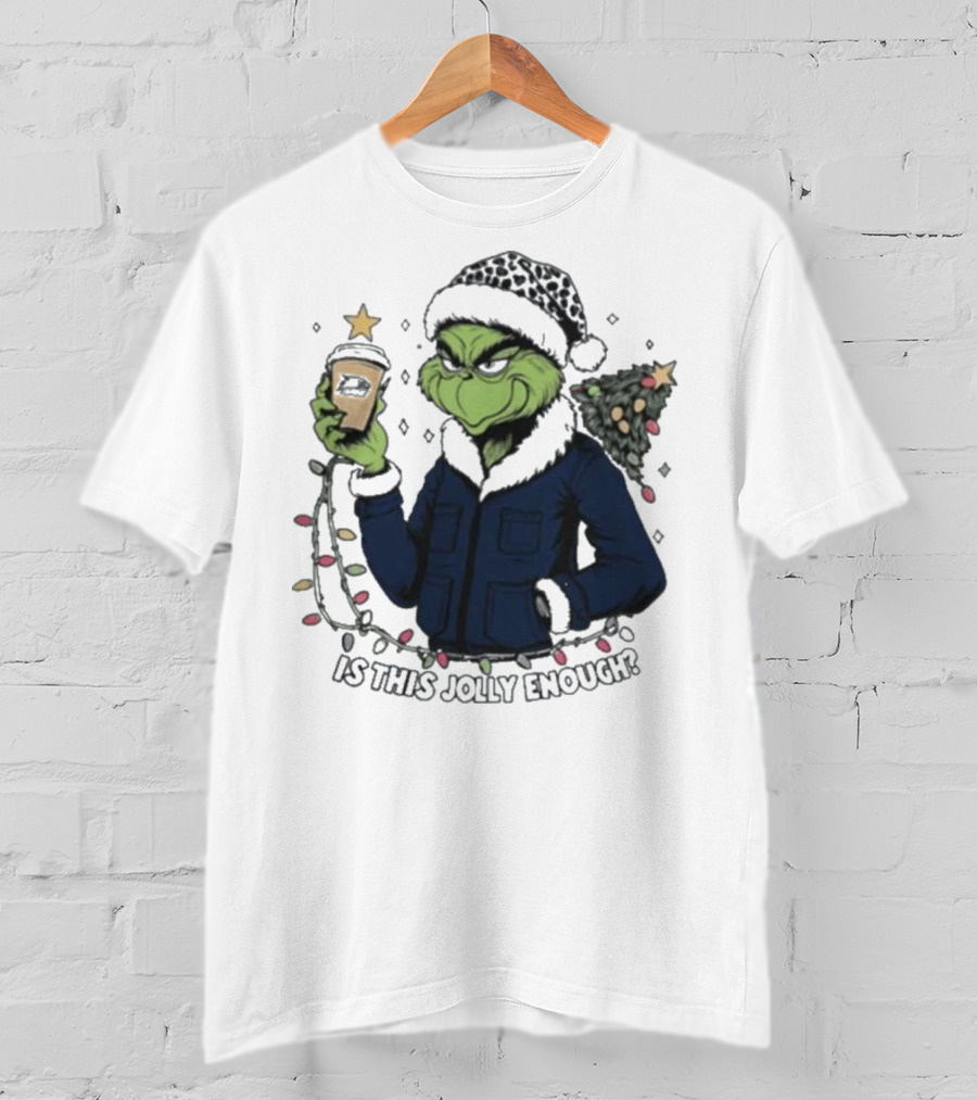 Georgia Southern Eagles X Santa Grinch Holding Holiday Coffee Cup Is This Jolly Enough Merry Christmas T-Shirt