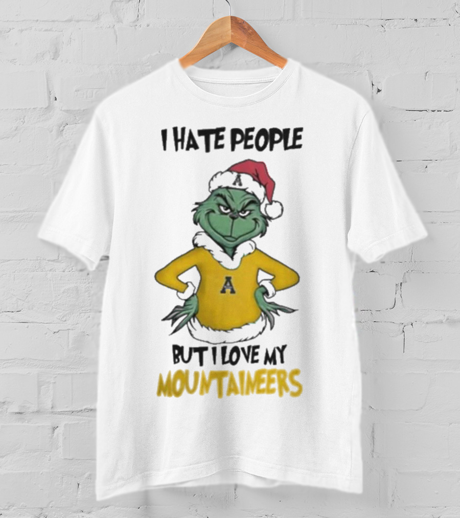 I Hate People But I Love My Appalachian State Mountaineers Grinch Santa Holiday Spirit T-Shirt
