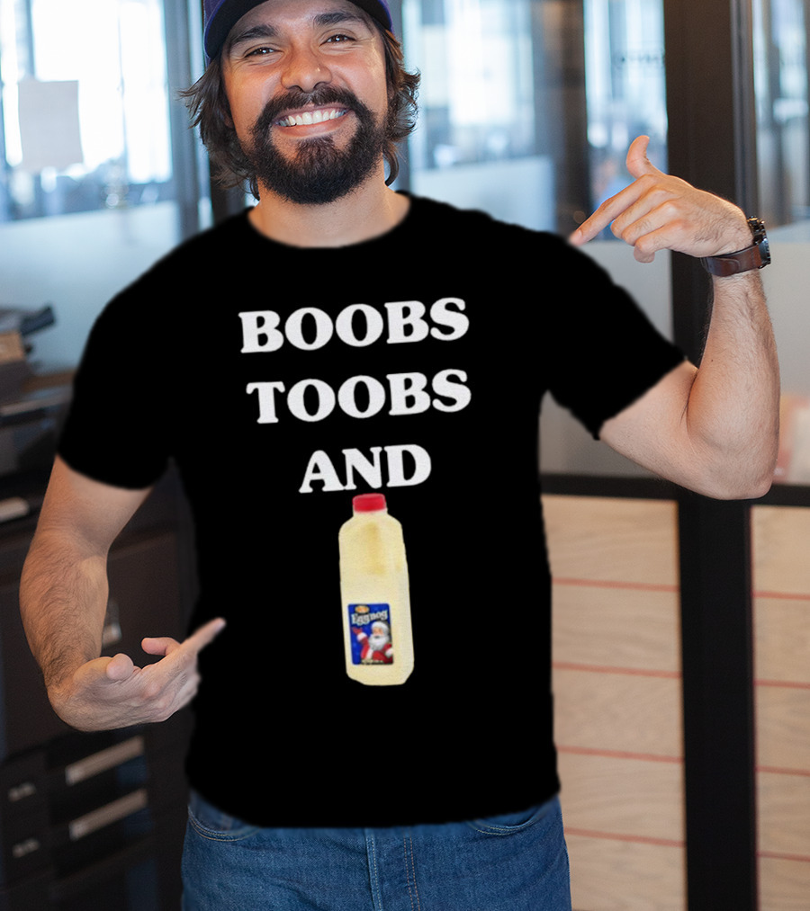 Boobs Toobs And Eggnog Santa Christmas T-Shirt