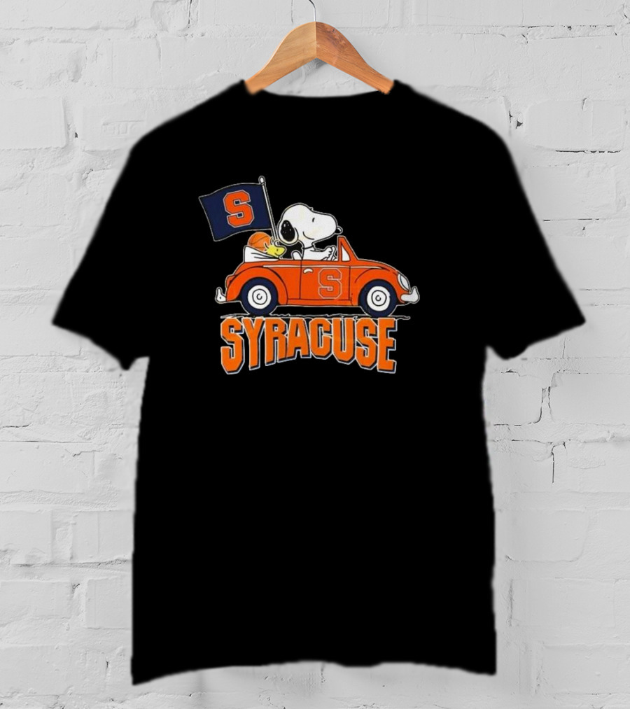Snoopy Driving Syracuse Orange Car With Letter S Flag T-Shirt