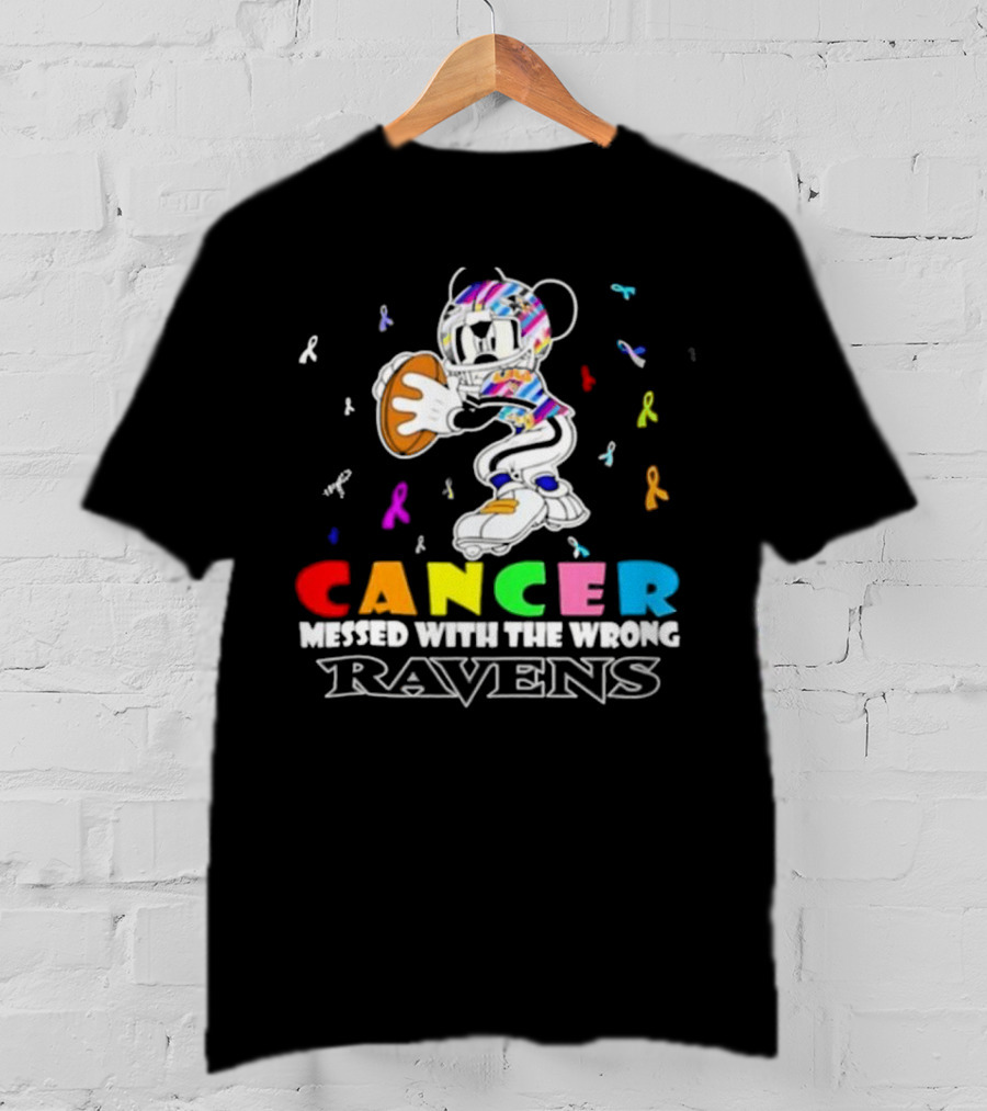 Cancer Messed With The Wrong Ravens Mickey Football Player T-Shirt