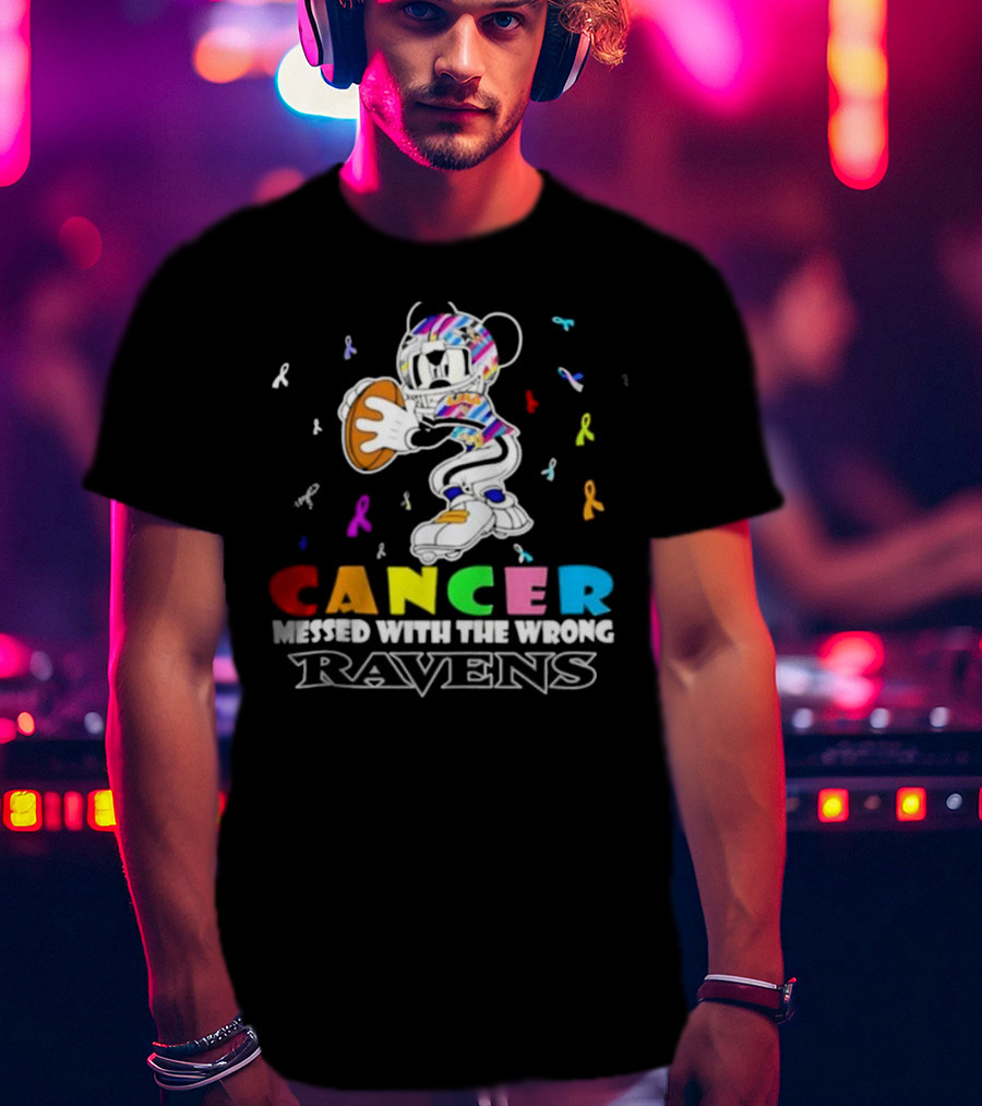Cancer Messed With The Wrong Ravens Mickey Football Player T-Shirt