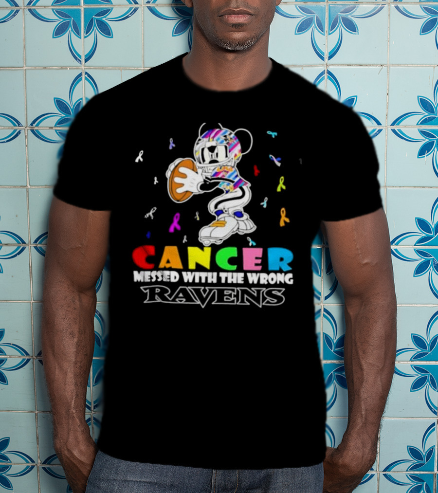 Cancer Messed With The Wrong Ravens Mickey Football Player T-Shirt
