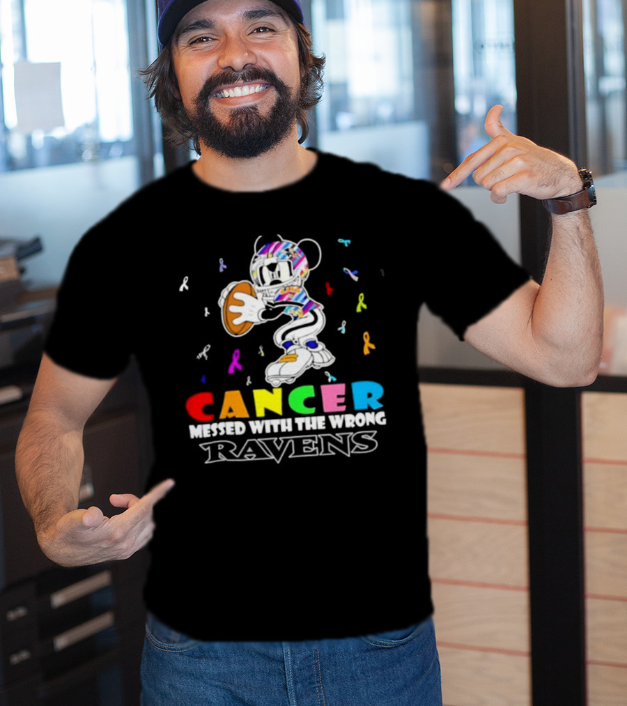 Cancer Messed With The Wrong Ravens Mickey Football Player T-Shirt