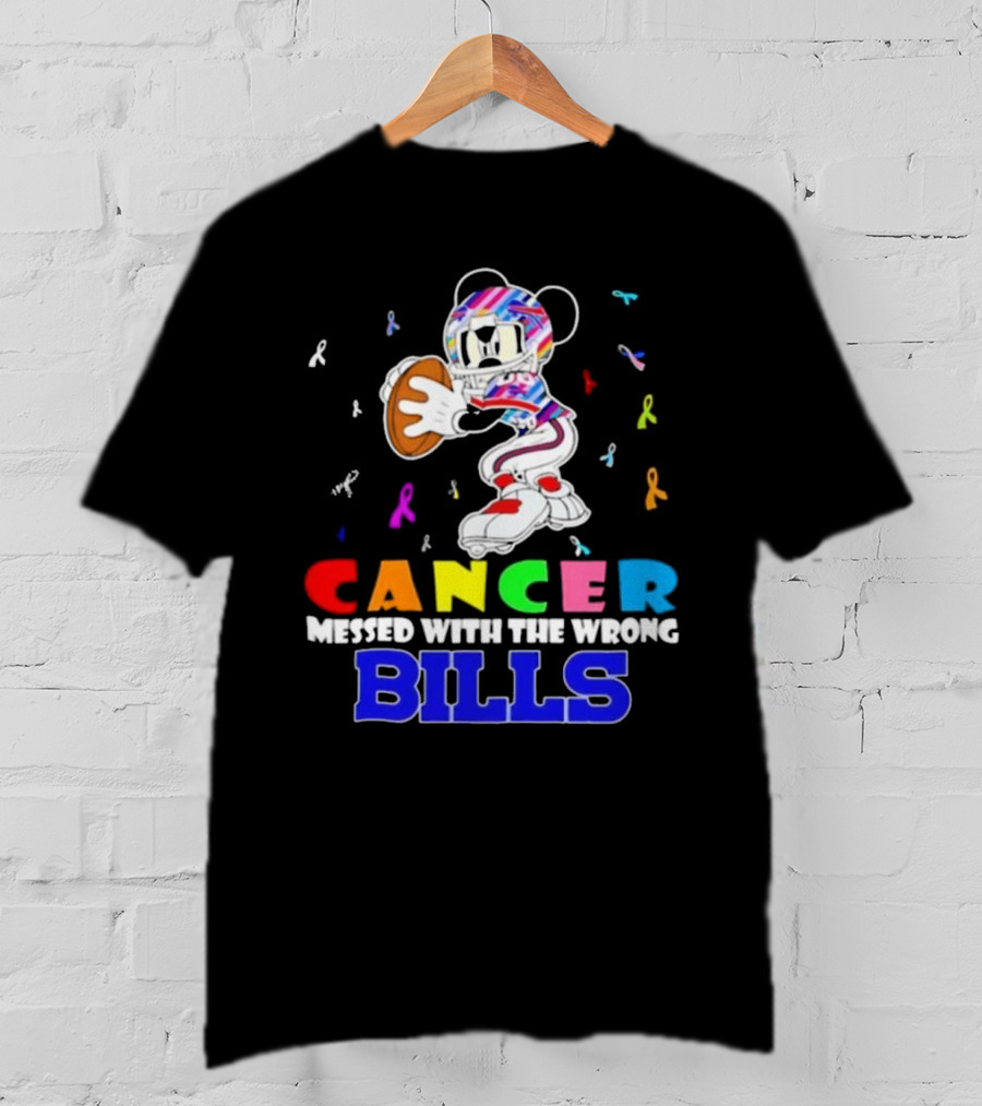 Cancer Messed With The Wrong Bills Mickey Football Ribbons T-Shirt