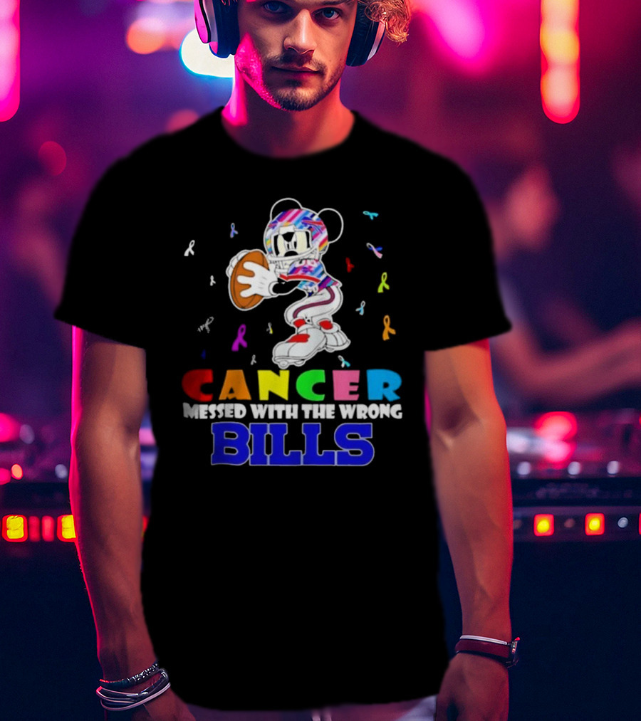 Cancer Messed With The Wrong Bills Mickey Football Ribbons T-Shirt