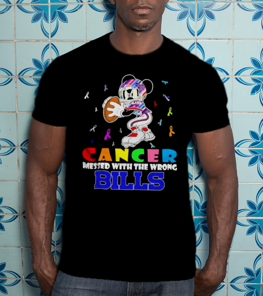 Cancer Messed With The Wrong Bills Mickey Football Ribbons T-Shirt