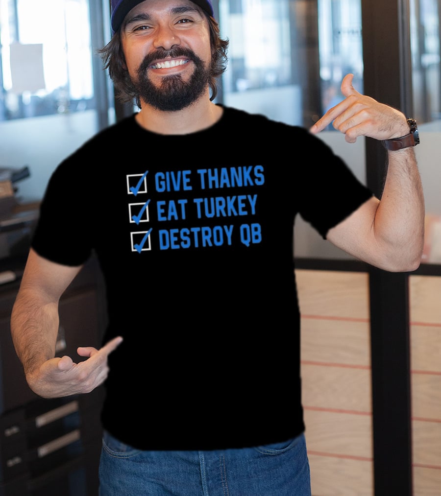 Mama DJ Reader Checklist Give Thanks Eat Turkey Destroy QB T-Shirt