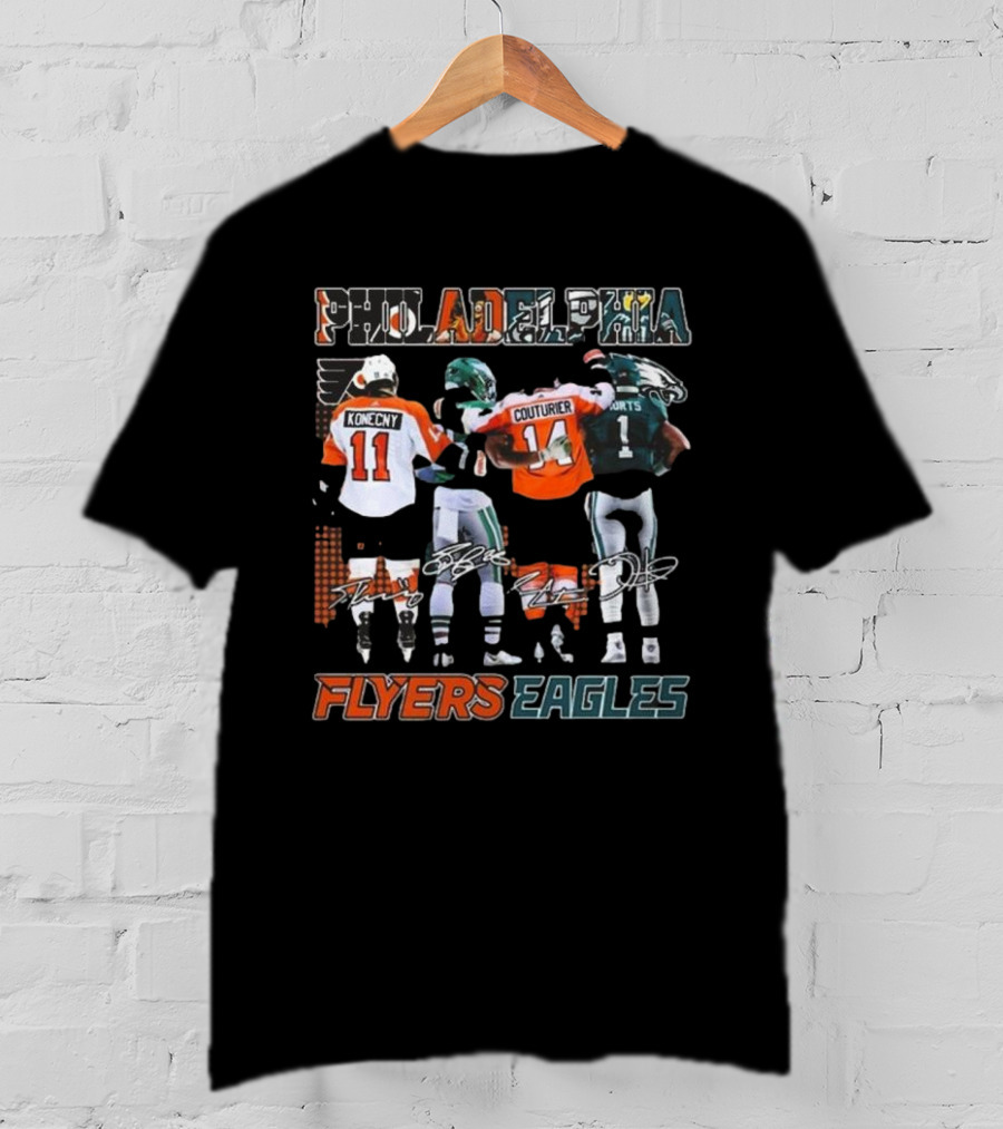 Philadelphia Flyers Eagles Konecny Couturier Hurts Signatures T-Shirt