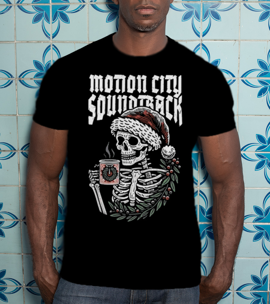 Motion City Soundtrack Skeleton Santa Hat Hot Cocoa Christmas T-Shirt