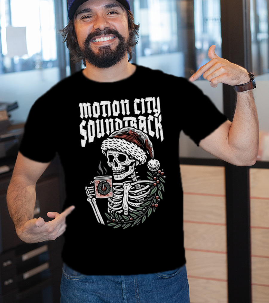 Motion City Soundtrack Skeleton Santa Hat Hot Cocoa Christmas T-Shirt