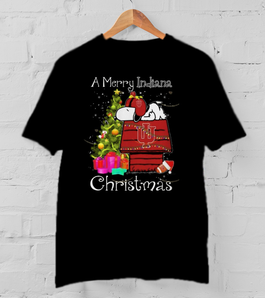 A Merry Indiana Hoosiers Christmas With Snoopy And Woodstock T-Shirt