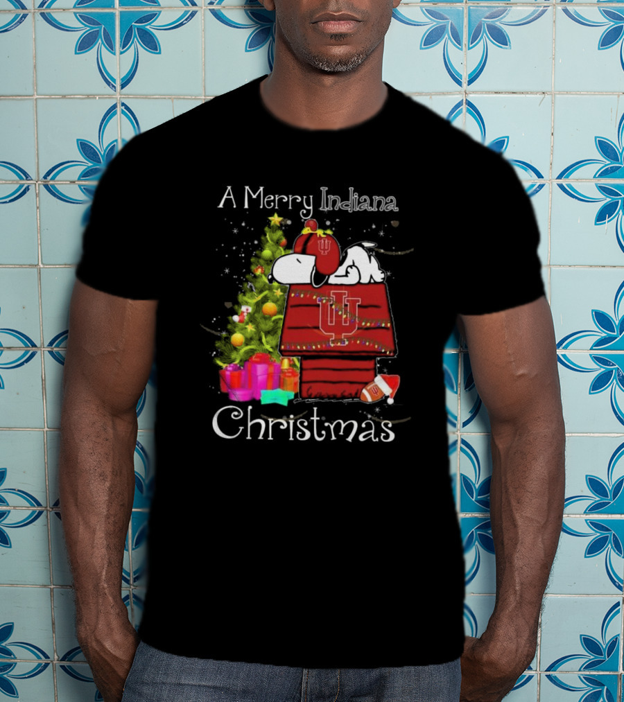 A Merry Indiana Hoosiers Christmas With Snoopy And Woodstock T-Shirt