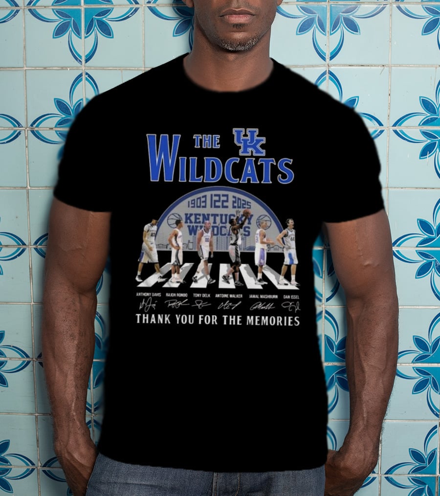 The Kentucky Wildcats 1903-2025 Signatures Thank You For The Memories Anthony Davis Rajon Rondo Tony Delk Antoine Walker Jamal Mashburn Dan Issel T-Shirt