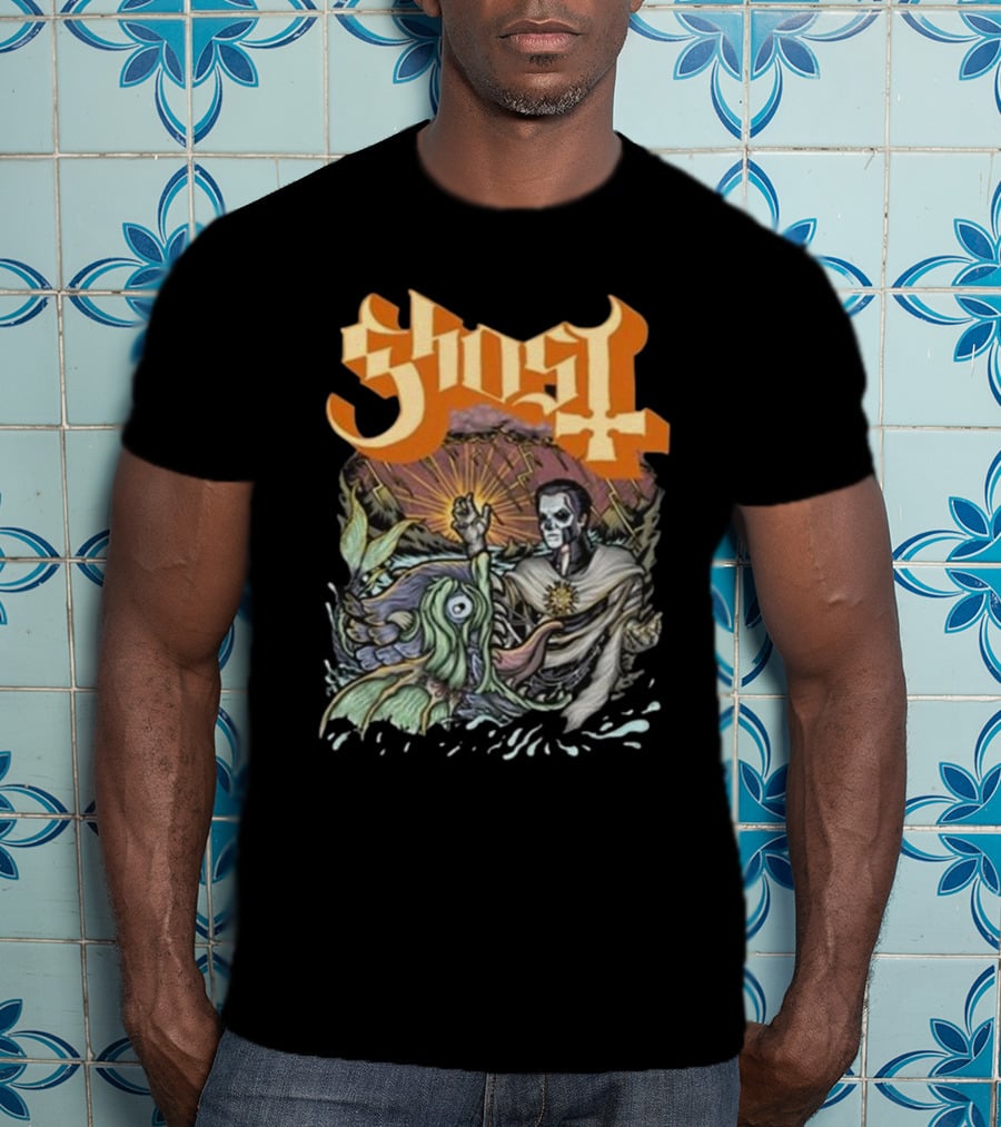 Ghost Papa And The Whale Legendary Encounter With Rising Sun Background T-Shirt