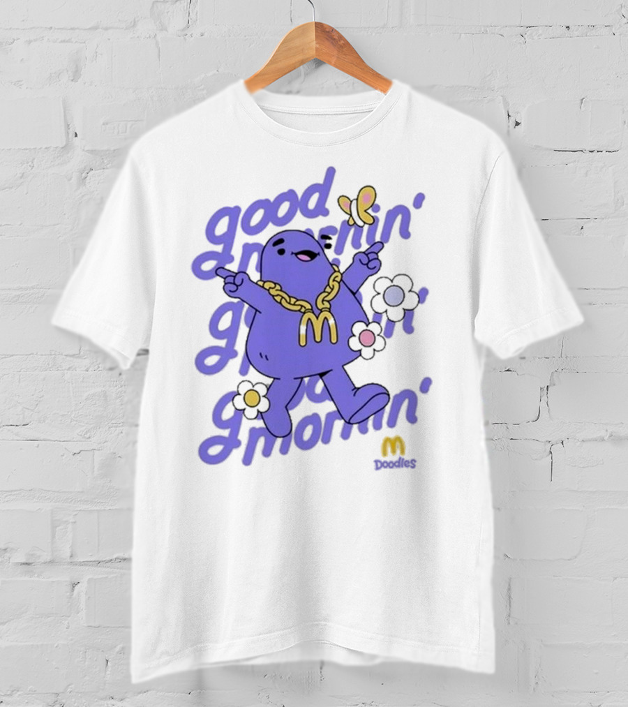 Good Mornin’ Grimace Doodles McDonald’s Butterfly Flowers T-Shirt