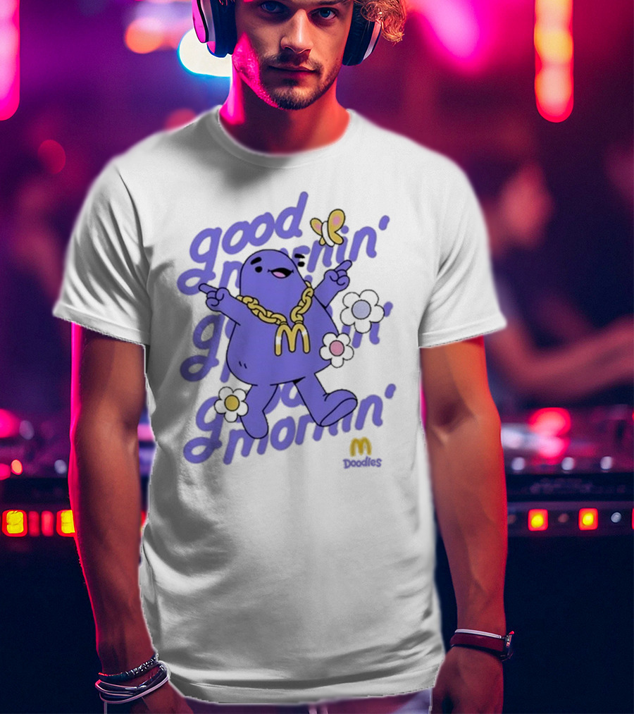 Good Mornin’ Grimace Doodles McDonald’s Butterfly Flowers T-Shirt