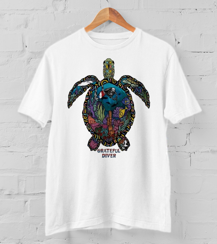 Grateful Diver Psychedelic Turtle Underwater Exploration UV T-Shirt