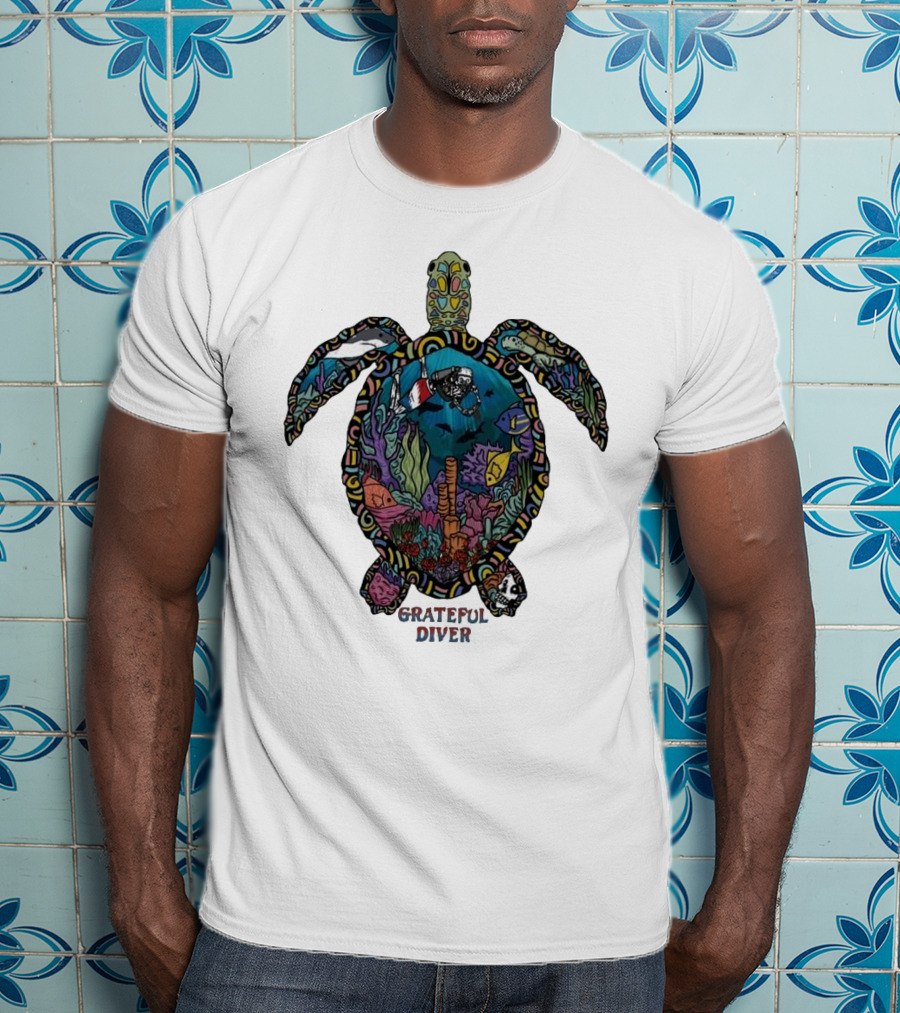 Grateful Diver Psychedelic Turtle Underwater Exploration UV T-Shirt
