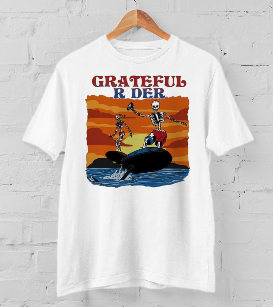 Grateful Rider Skeletons Surfing Sunset E-foil Adventure T-Shirt