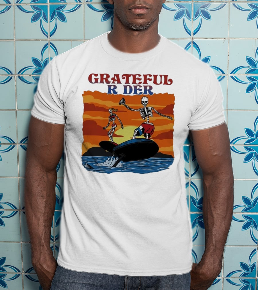 Grateful Rider Skeletons Surfing Sunset E-foil Adventure T-Shirt