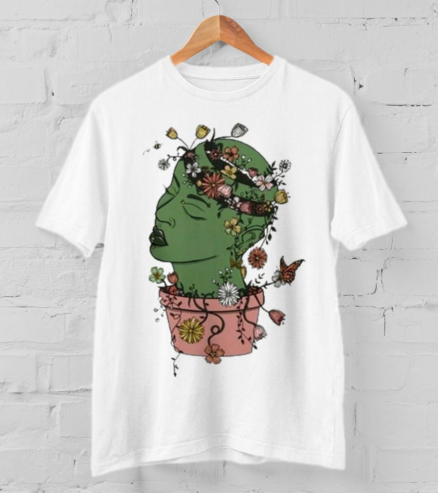 Outgrow Yourself Botanical Head With Flowers And Butterflies T-Shirt