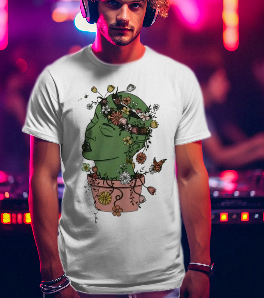 Outgrow Yourself Botanical Head With Flowers And Butterflies T-Shirt