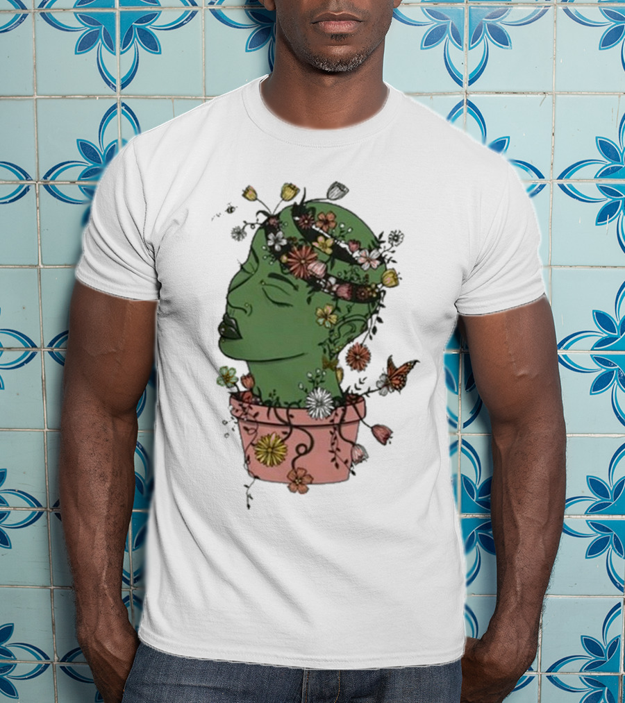 Outgrow Yourself Botanical Head With Flowers And Butterflies T-Shirt
