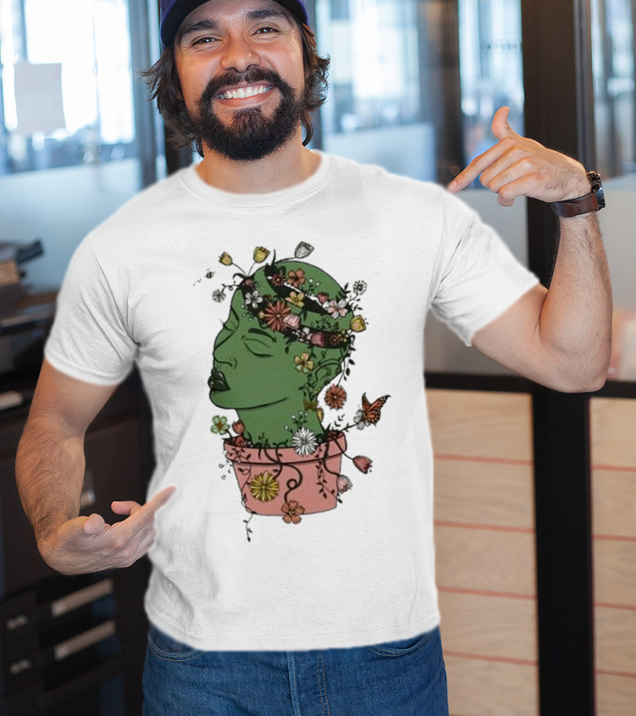 Outgrow Yourself Botanical Head With Flowers And Butterflies T-Shirt