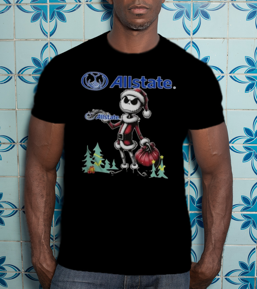 Santa Jack Skellington Allstate Merry Christmas T-Shirt