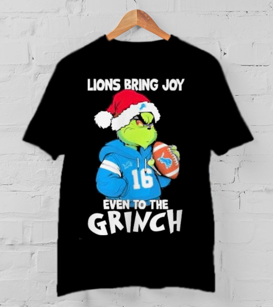 Detroit Lions Bring Joy Even To The Grinch Christmas Santa Football T-Shirt