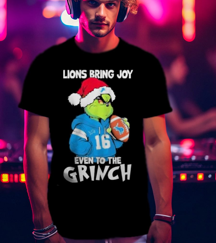 Detroit Lions Bring Joy Even To The Grinch Christmas Santa Football T-Shirt