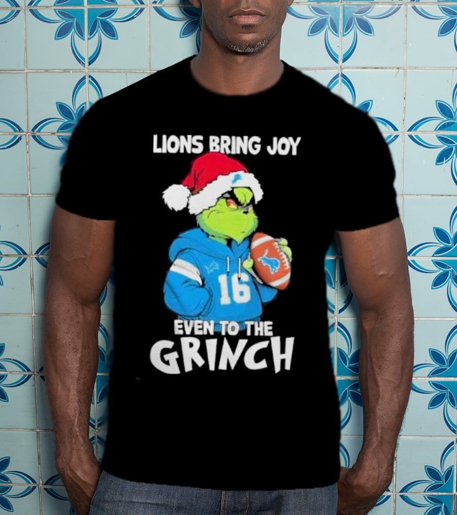 Detroit Lions Bring Joy Even To The Grinch Christmas Santa Football T-Shirt