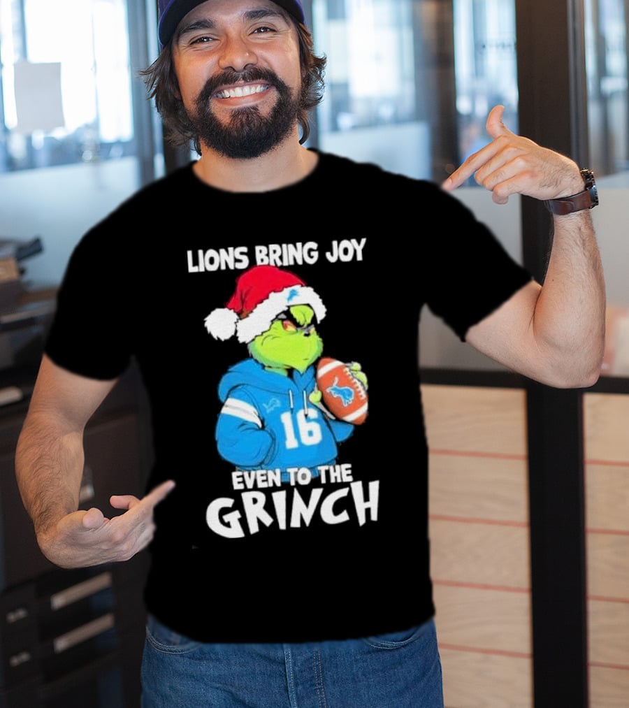 Detroit Lions Bring Joy Even To The Grinch Christmas Santa Football T-Shirt